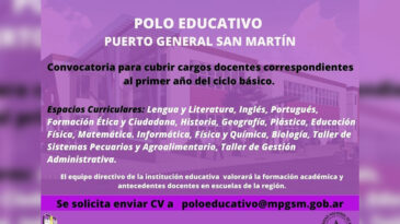 Convocatoria para cubrir cargos docentes en Puerto General San Martín
