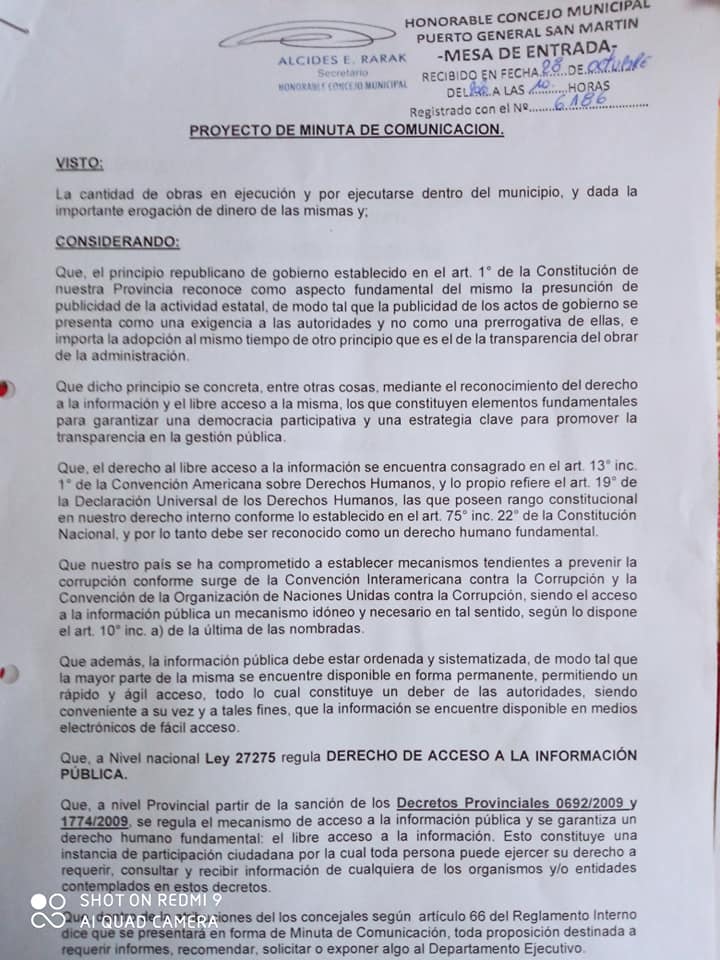 Pedido de informe sobre obras públicas en Puerto General San Martín.
