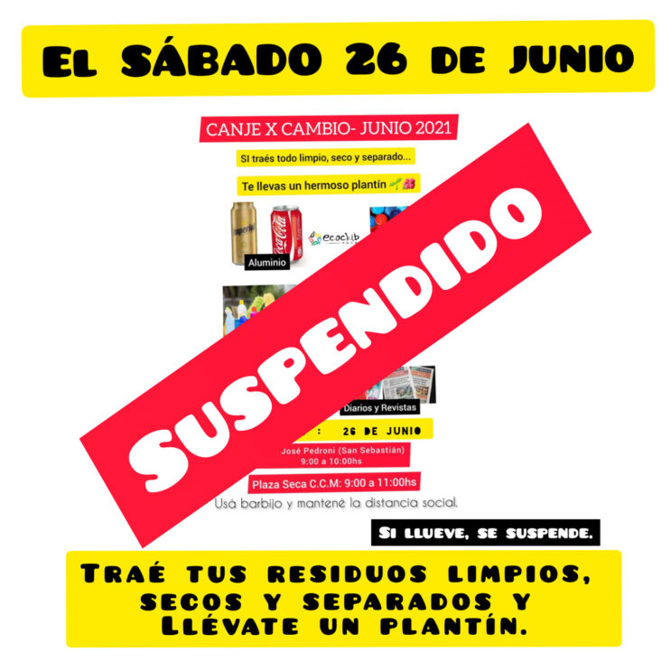 Por el mal clima hoy no se realizará la campaña "Canje x Cambio"
