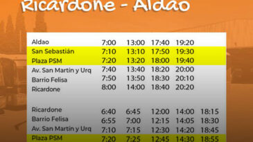 A partir del 9 de agosto, éste es el nuevo horario del colectivo entre Ricardone y Aldao