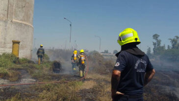 Incendio de pastizales en un antiguo predio industrial requirió el trabajo de varias dotaciones de bomberos