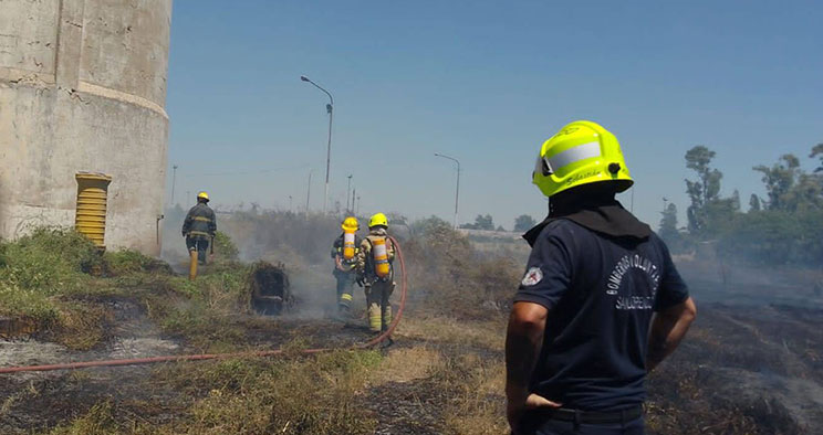 Incendio de pastizales en un antiguo predio industrial requirió el trabajo de varias dotaciones de bomberos