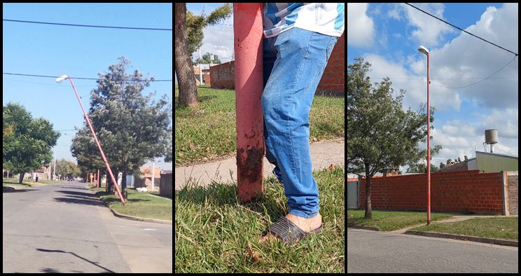 Un vecino mostró el estado deplorable de las columnas de alumbrado público de su barrio