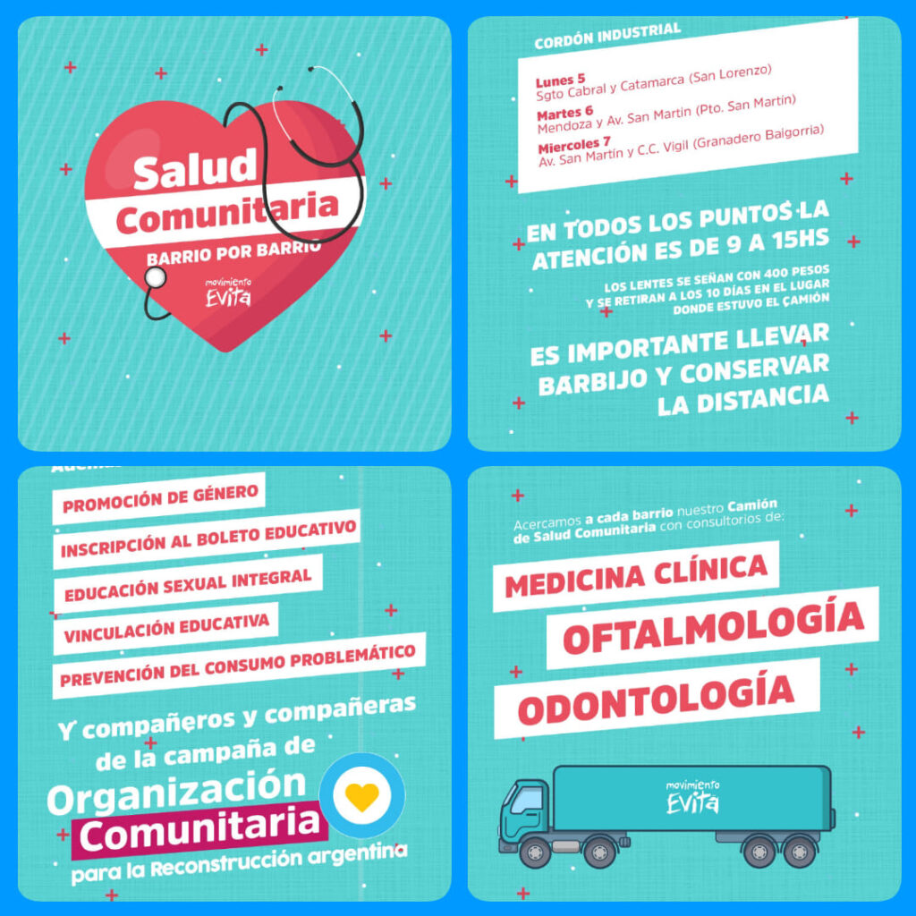 Operativo de salud en la ciudad a cargo del Movimiento Evita